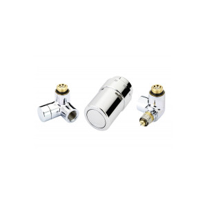 Комплект для радиатора Danfoss 013G4004 RAX/RA-URX/RLV-X жид/нап Ду 15 Ру10 термостатический угловой трёхосевой клипс RTR (RA) 8-28oC лев хром глянцевый 013G4003